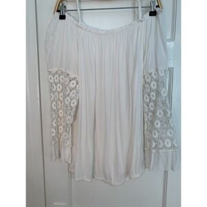 AquaVita Resort White Off Shoulder Top / Crochet Sequin Boho Blouse / One Size